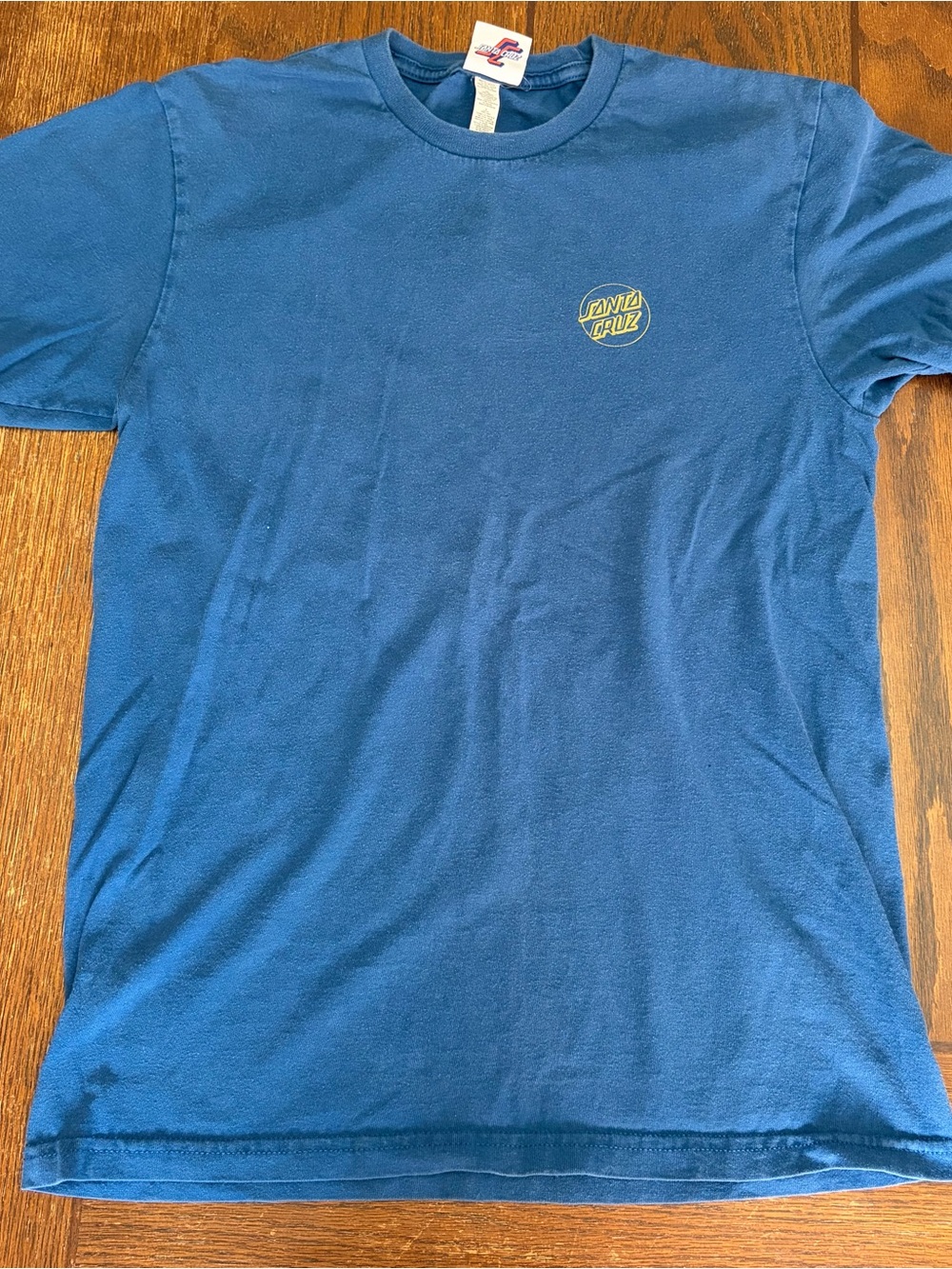 Santa Cruz Skateboards Blue Short Sleeve Tee Dressen Rose Ring on back. Sz S EUC
